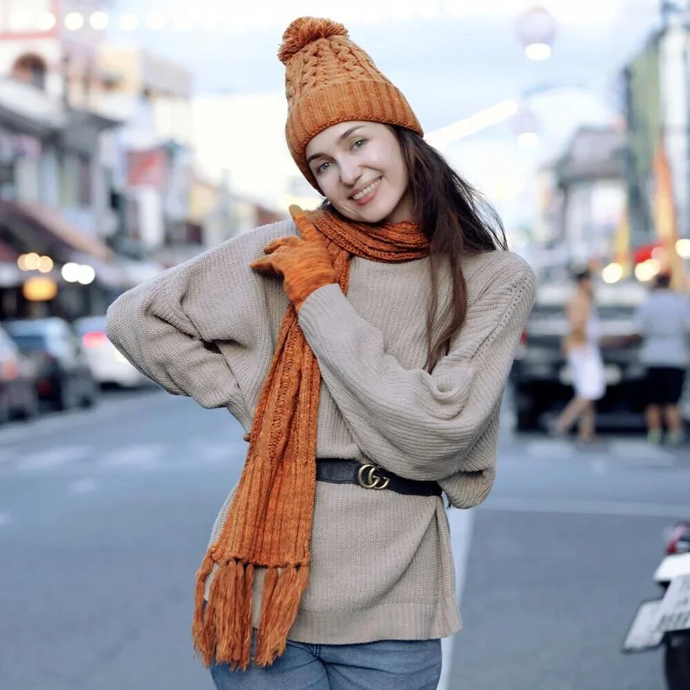 Womens Knit Beanie Hat Scarf Gloves Set Winter Warm Accessories for Cold Weather